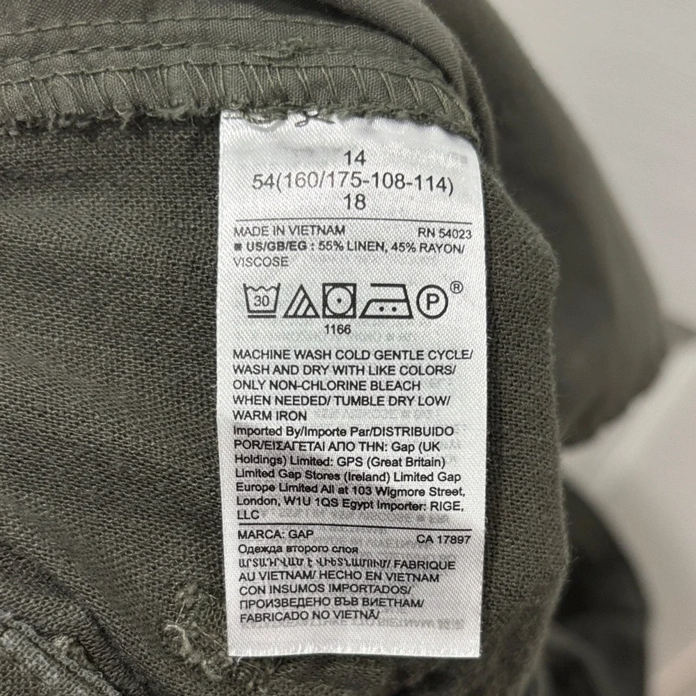 GAP Paper Bag Waist Wide Leg Linen Pants Olive Green Size 14 Minimalist Preppy